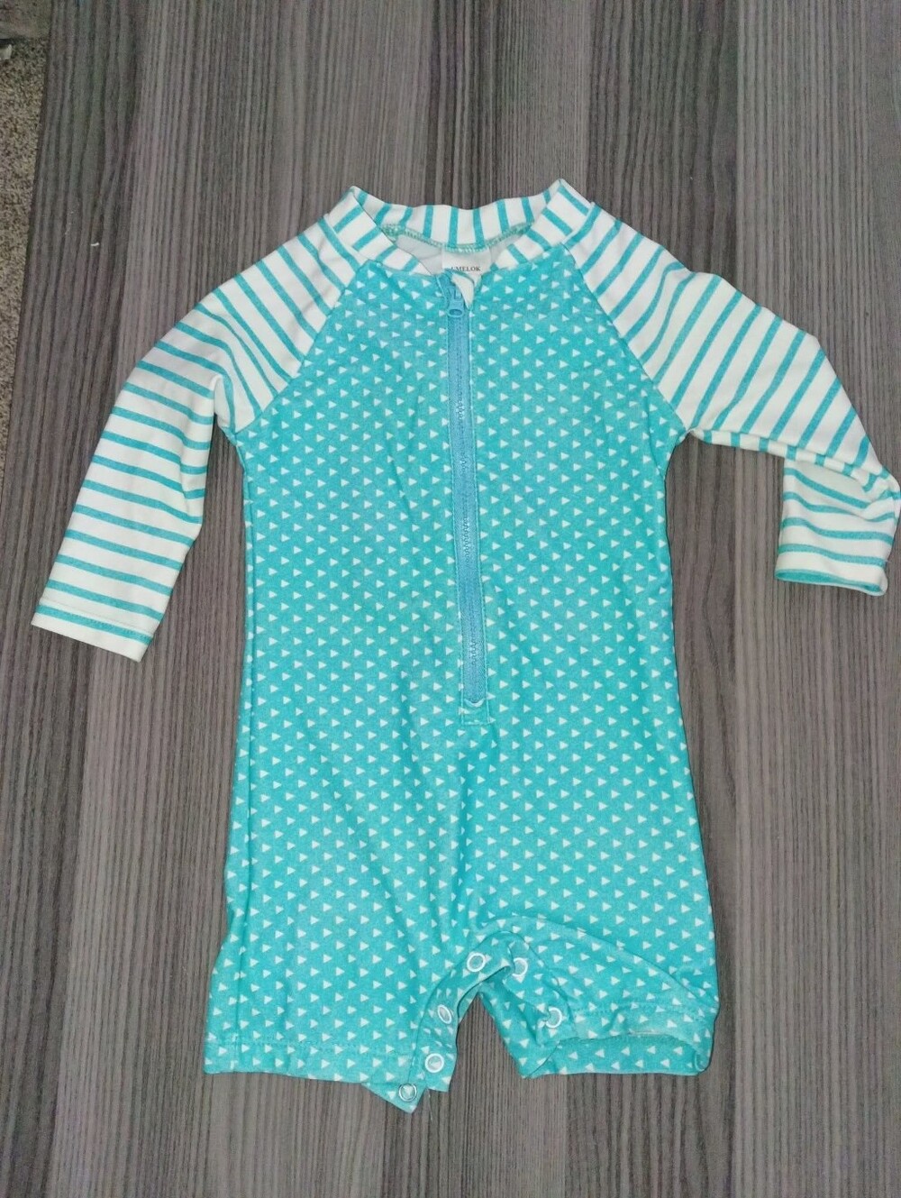 Turquoise Stripe & Triangle Kids Baby 3-6m Swim Romper Umelok Swimwear